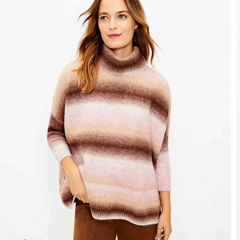 LOFT Striped Ombre Cowl Neck Oversized Dolman Sweater Size L - Picture 1 of 6